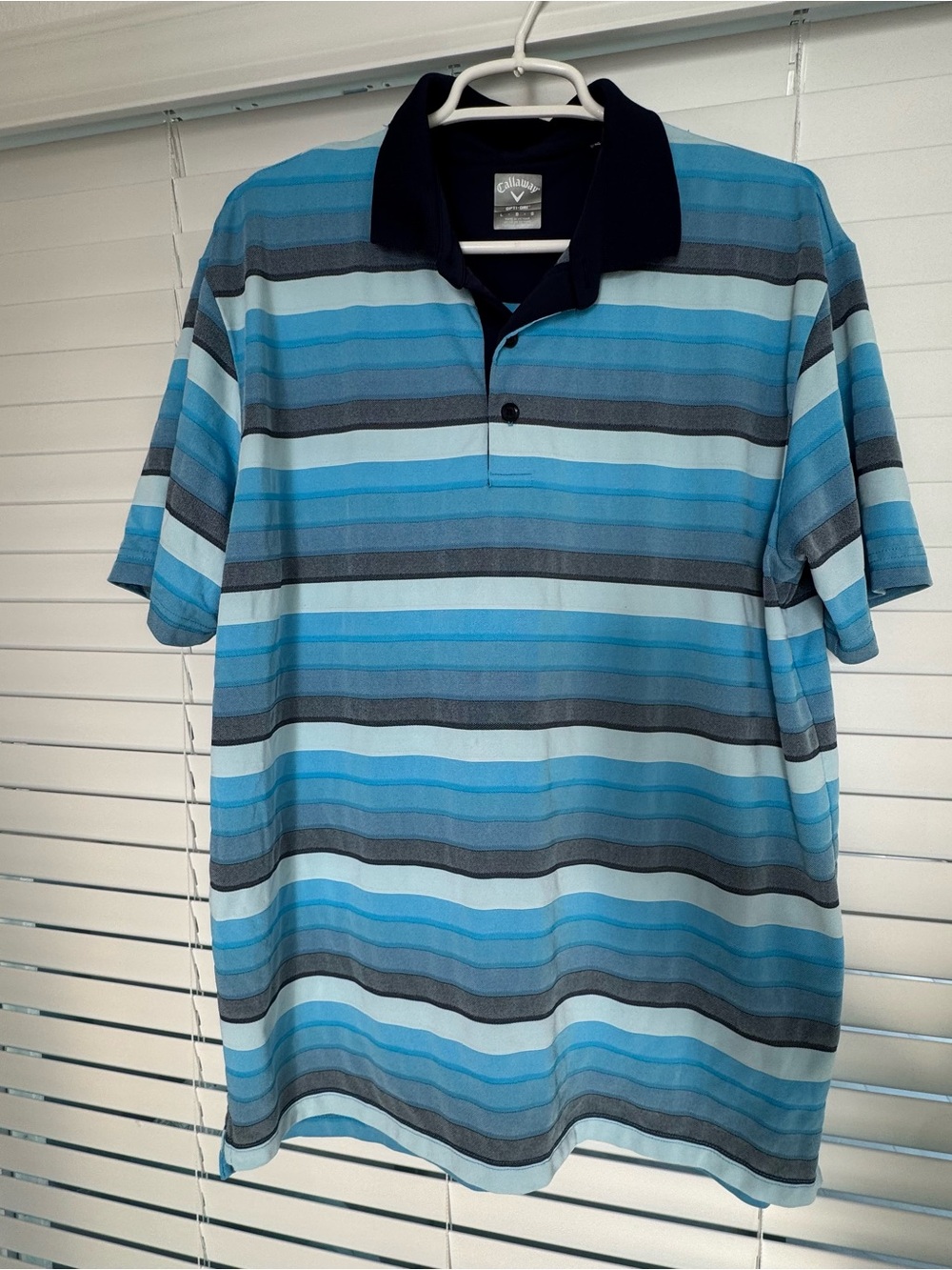 Callaway Opti-Dri Golf Polo Shirt Men’s Large Blue Striped Short Sleeve